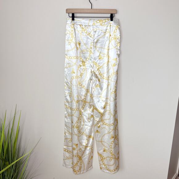 PrettyLittleThing Cream Chain Satin High Waist Wide-Leg Pants Size 8 Night Out - Picture 6 of 7